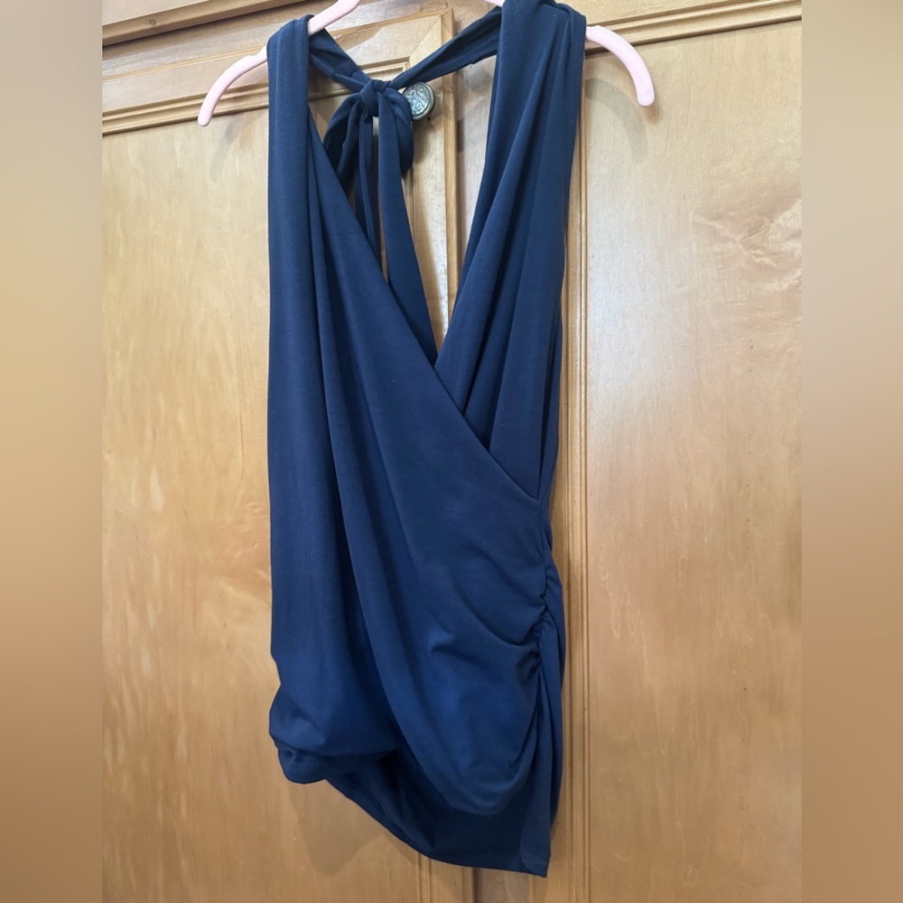 Venus Navy Blue Drape Halter Top